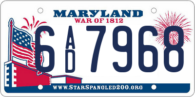 MD license plate 6AD7968