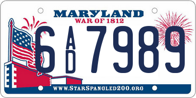 MD license plate 6AD7989