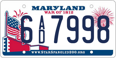 MD license plate 6AD7998