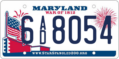 MD license plate 6AD8054