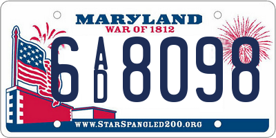MD license plate 6AD8098