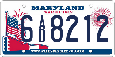 MD license plate 6AD8212