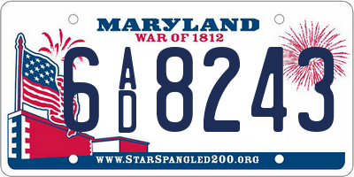 MD license plate 6AD8243