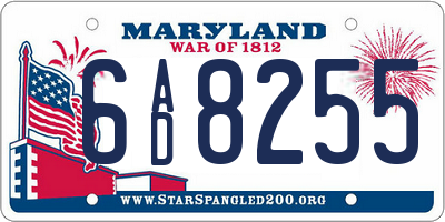 MD license plate 6AD8255