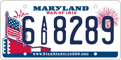 MD license plate 6AD8289