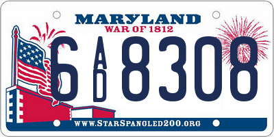 MD license plate 6AD8308