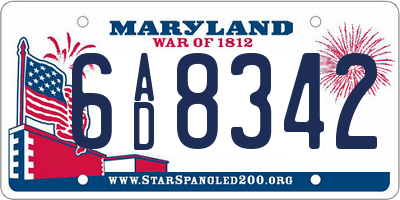 MD license plate 6AD8342