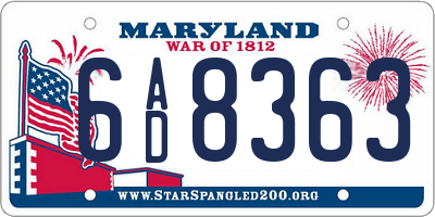 MD license plate 6AD8363
