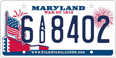 MD license plate 6AD8402