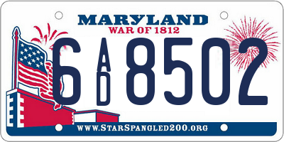 MD license plate 6AD8502