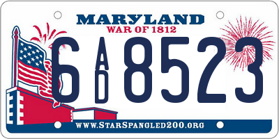 MD license plate 6AD8523
