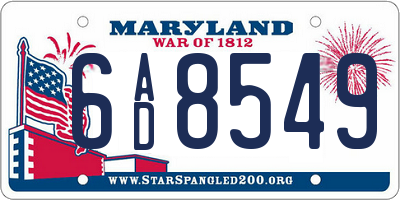 MD license plate 6AD8549