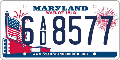 MD license plate 6AD8577