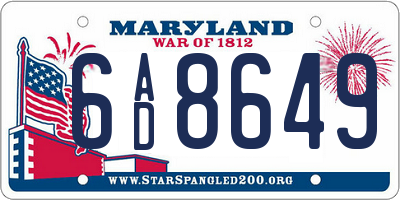 MD license plate 6AD8649
