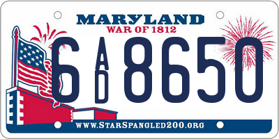 MD license plate 6AD8650