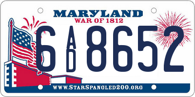 MD license plate 6AD8652