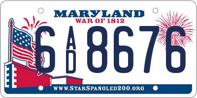 MD license plate 6AD8676