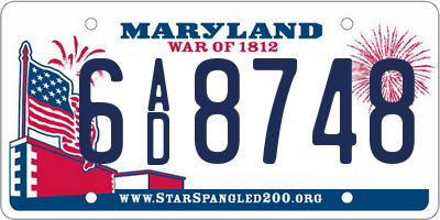 MD license plate 6AD8748