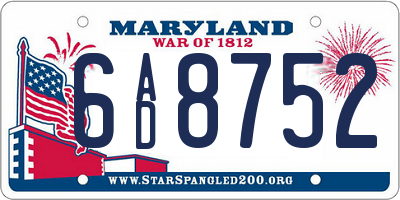 MD license plate 6AD8752
