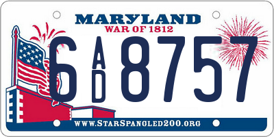 MD license plate 6AD8757
