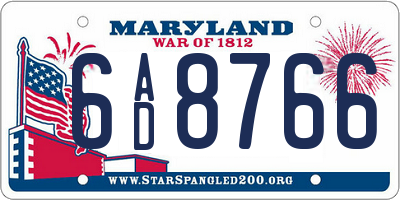 MD license plate 6AD8766