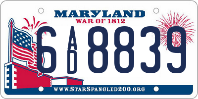 MD license plate 6AD8839