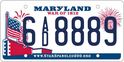 MD license plate 6AD8889