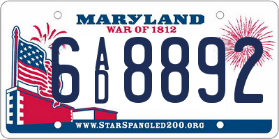 MD license plate 6AD8892