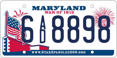 MD license plate 6AD8898