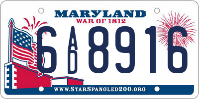MD license plate 6AD8916