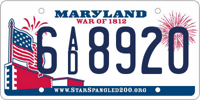 MD license plate 6AD8920