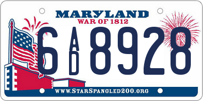MD license plate 6AD8928