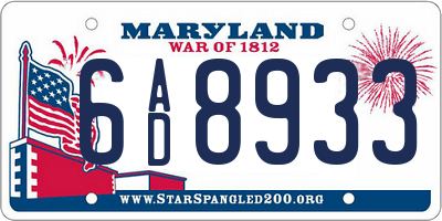 MD license plate 6AD8933