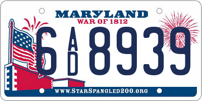 MD license plate 6AD8939