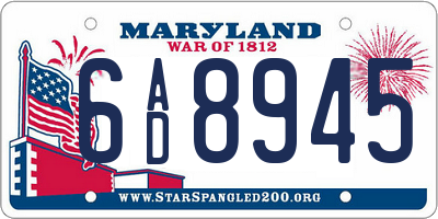 MD license plate 6AD8945