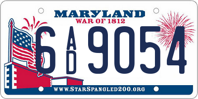 MD license plate 6AD9054