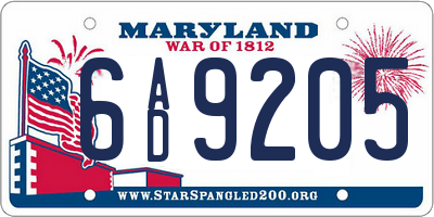 MD license plate 6AD9205