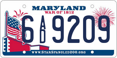 MD license plate 6AD9209