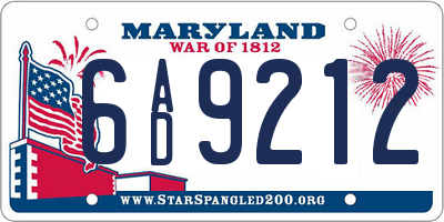 MD license plate 6AD9212