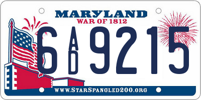 MD license plate 6AD9215