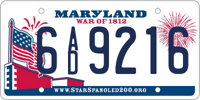 MD license plate 6AD9216