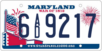 MD license plate 6AD9217