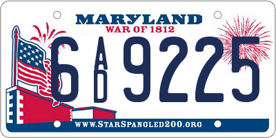 MD license plate 6AD9225