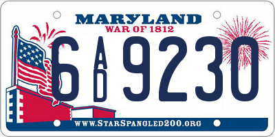 MD license plate 6AD9230