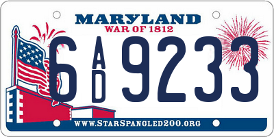 MD license plate 6AD9233