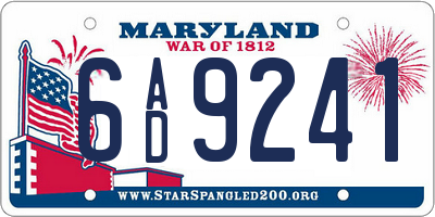 MD license plate 6AD9241