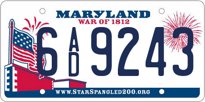 MD license plate 6AD9243