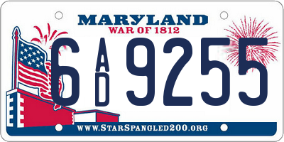 MD license plate 6AD9255