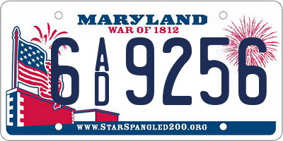 MD license plate 6AD9256