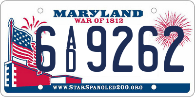 MD license plate 6AD9262